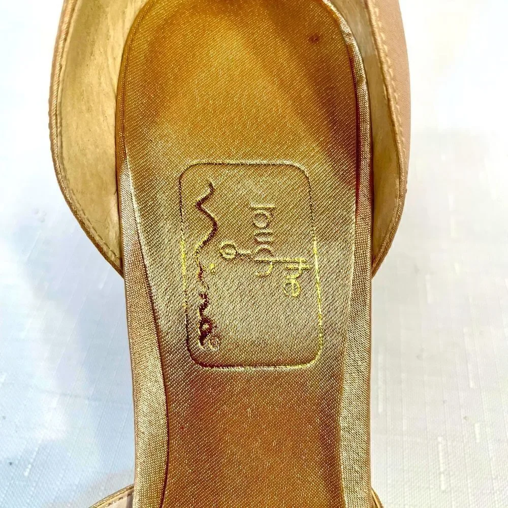GOLD SATIN w BLACK LACE FORMAL SHOES 3.5” HEEL by THE TOUCH OF NINA SIZE 7.5